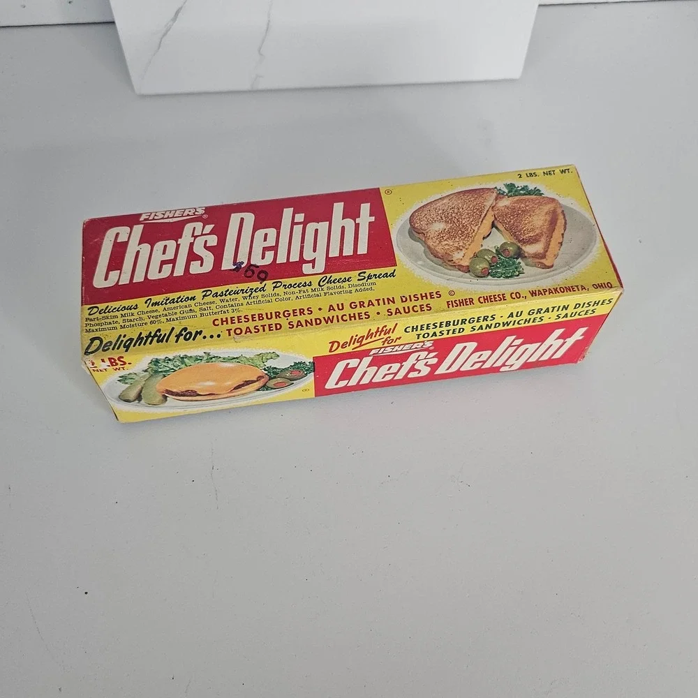 Vintage Fisher Cheese Co. Chef's Delight Empty Cardboard 2‎ lb Cheese Box